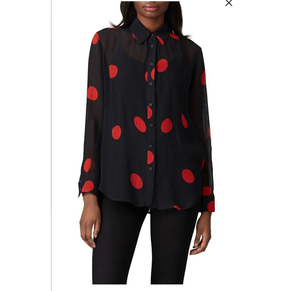 Mara Hoffman Black & Red Full Circle Margot Sheer Polka Dot Top Size Medium